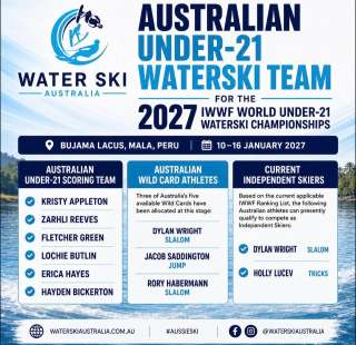 Congratulations to all of  the skiers selected to ski for Australia at the 2027 Under 21 World Water Ski Championships in Peru